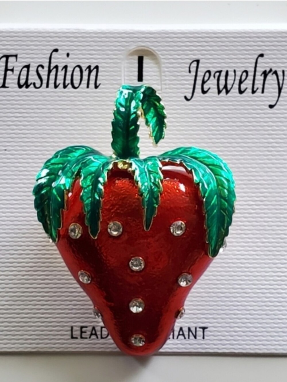 Strawberry Brooch with Rhinestones - Picture 3 of 3
